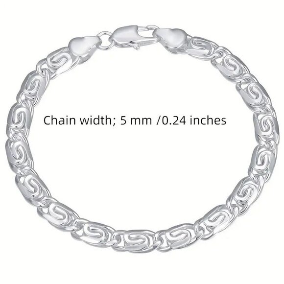 Silver Plated Metal Necklace 17.5 in & Bracelet 7.5 in, Unisex Set of 2 NEW - Picture 4 of 11